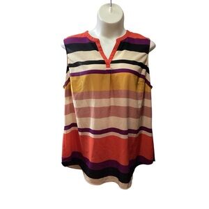 Plus Size, Liz Claiborne Red and Black Sleeveless Blouse Relaxed Fit, 3X